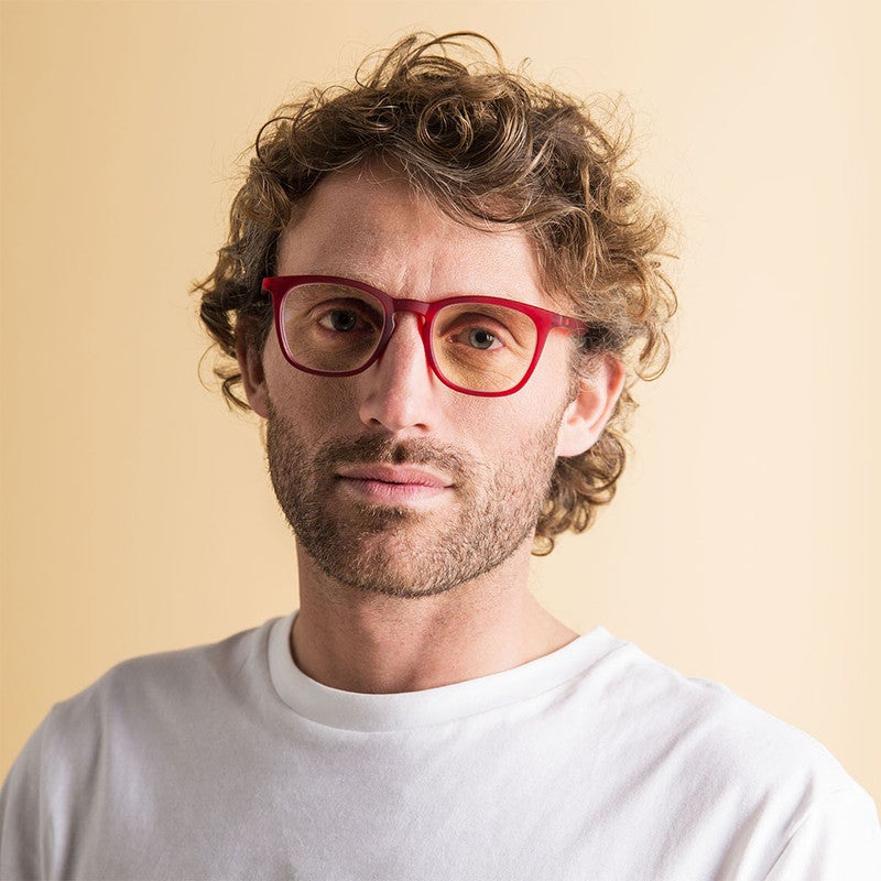 Booq Unisex Blue Light Reading Glasses, Rectangle Shape - Red