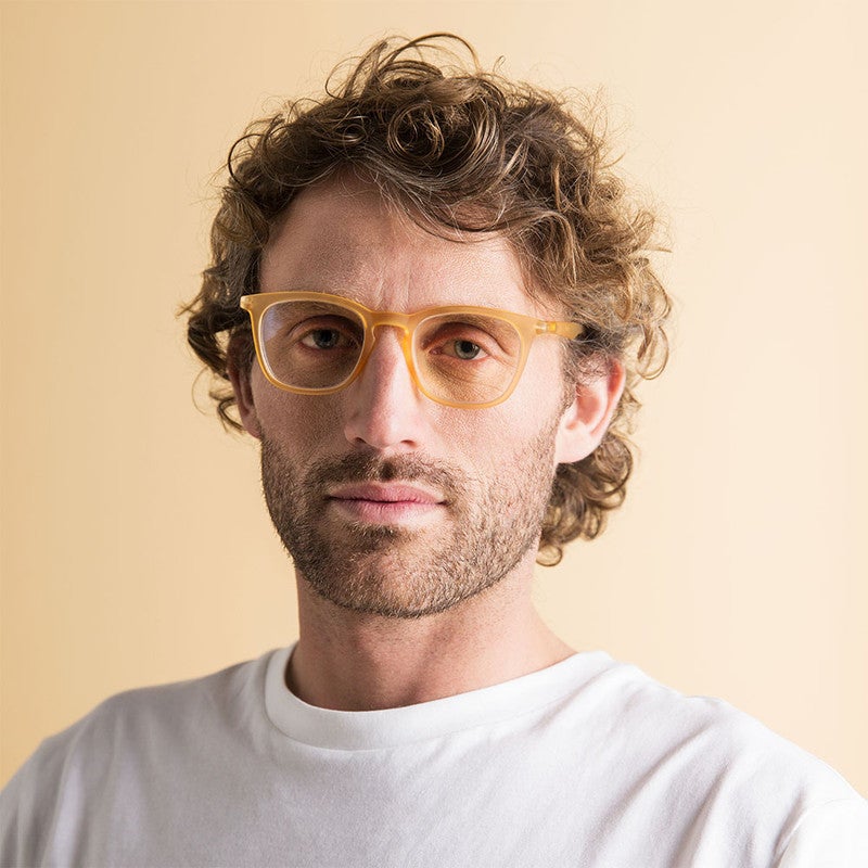 Booq Unisex Blue Light Reading Glasses, Rectangle Shape - Yellow