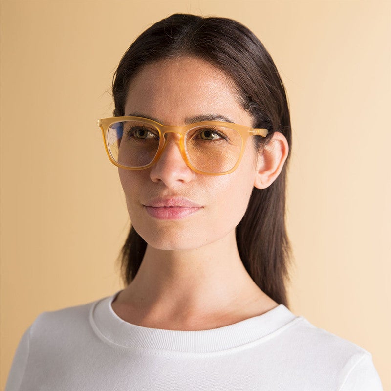 Booq Unisex Blue Light Reading Glasses, Rectangle Shape - Yellow